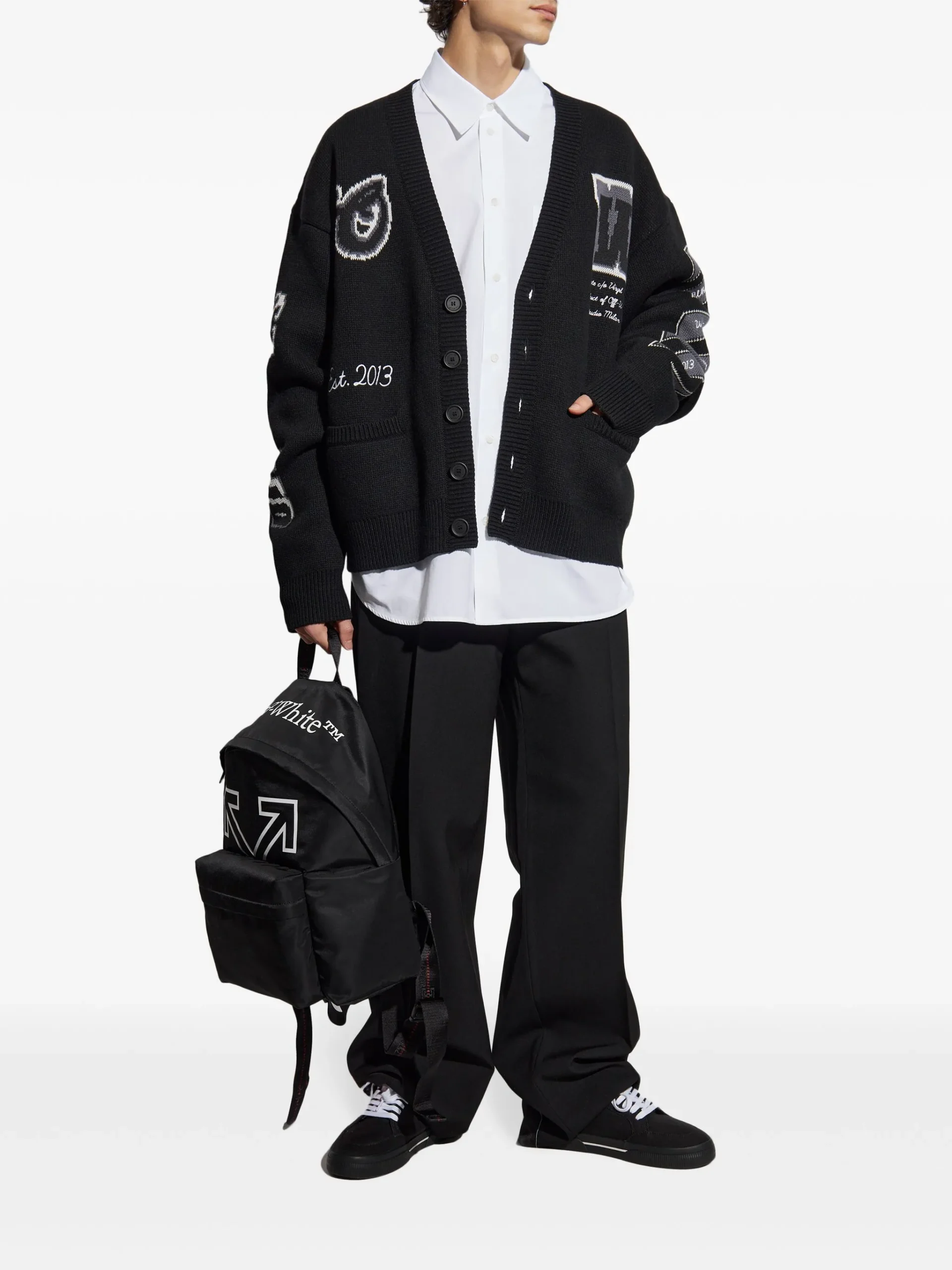 Off-White Cotton Varsity Cardigan with Oversized Fit - Image 5