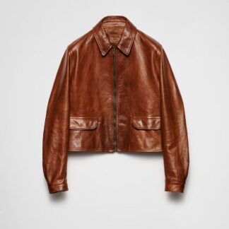 Prada Vintage Leather Jacket with Classic Collar and Zipper Closure
