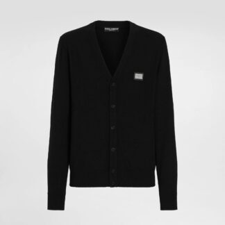 Prada Wool Cardigan with 3D Logo Plaque – Ribbed Knit V-Neck Style