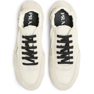 Prada Suede Detail Sneakers with Lace-Up Closure and Rubber Sole