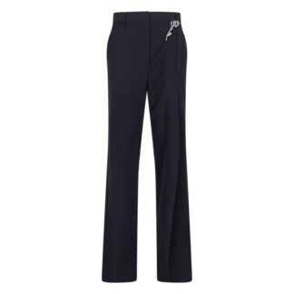 Prada Wool Pants with Jewel Brooch Detail