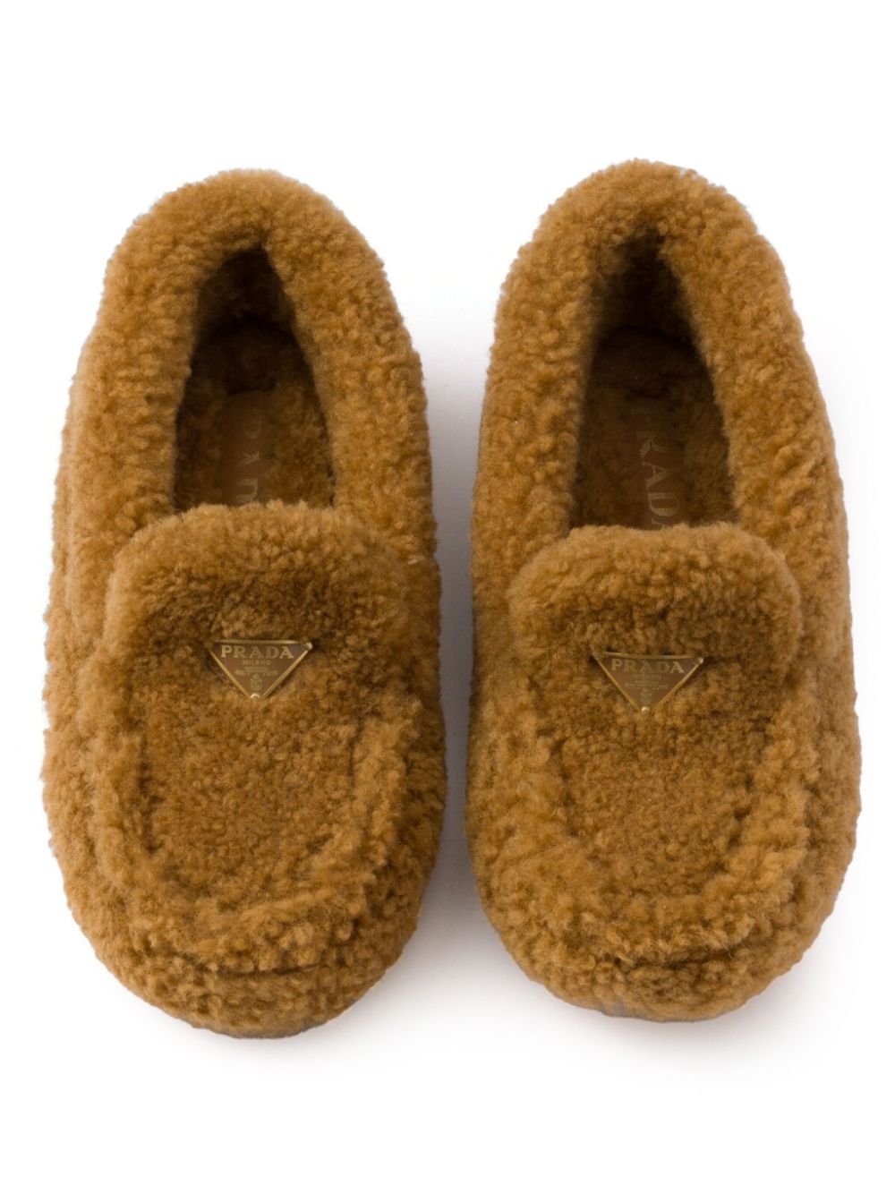 Prada Shearling Loafers with Rubber Sole and Logo Plaque - Image 2