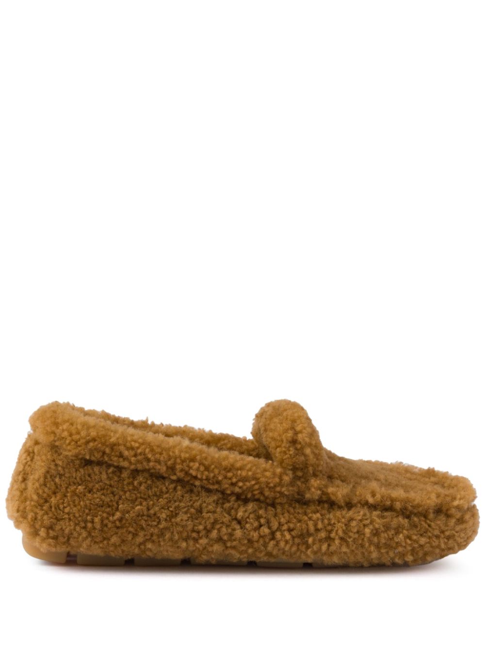Prada Shearling Loafers with Rubber Sole and Logo Plaque - Image 3