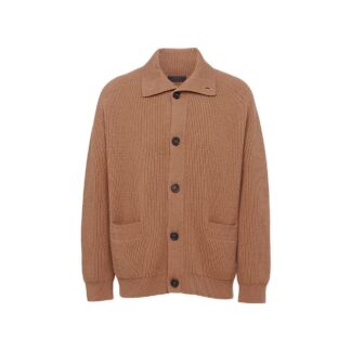 Prada Cashmere Cardigan with High Collar and Button Front Closure