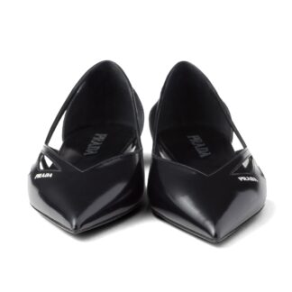 Prada Leather Ballerinas with Cut-Out Details and Elongated Toe