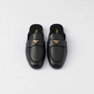 Prada Leather Mules with Iconic Triangular Plaque