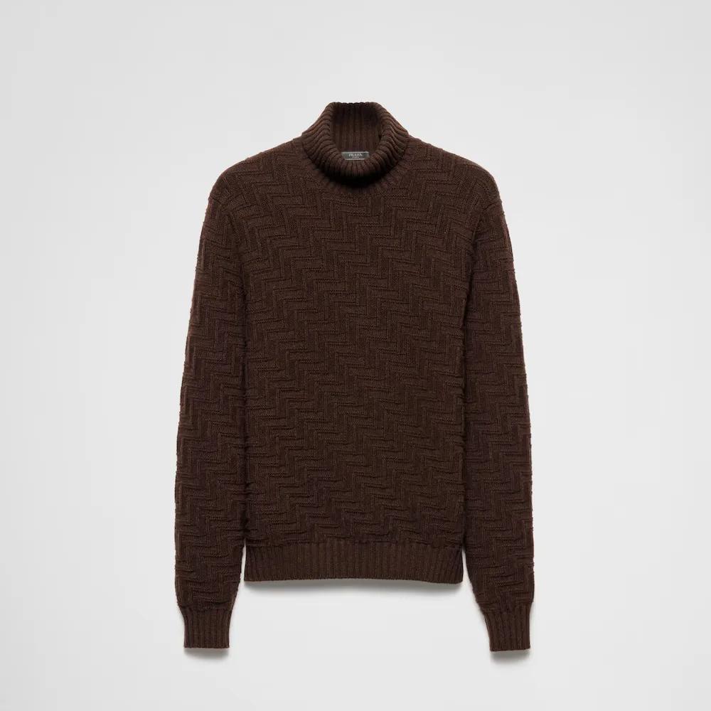 Prada Turtleneck Sweater with Embossed Texture and Iconic Branding