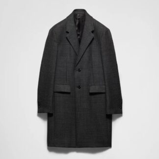 Prada Virgin Wool Check Coat with Classic Lapels