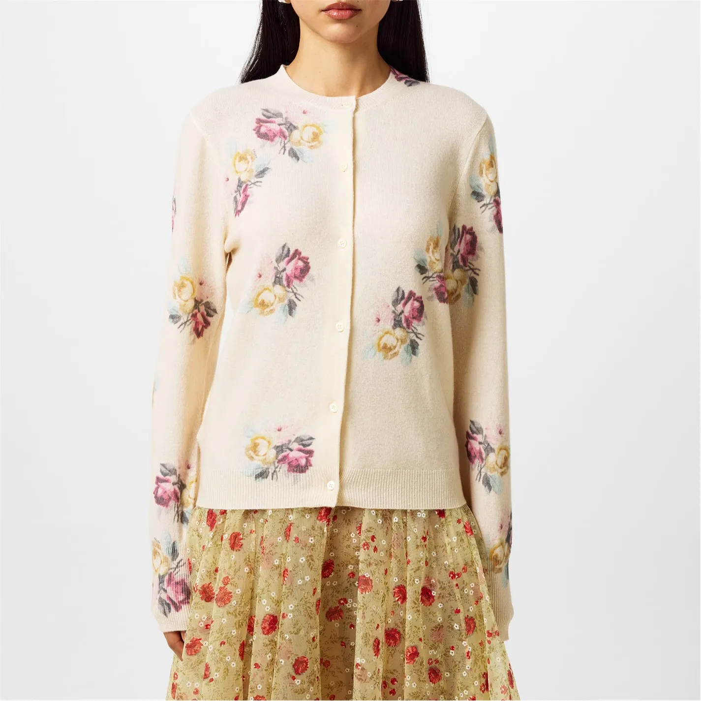 Prada Virgin Wool Floral Cardigan