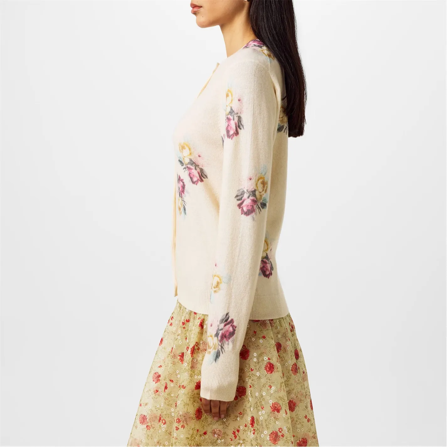 Prada Virgin Wool Floral Cardigan - Image 3