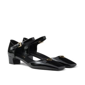 Prada Calfskin Pumps with Embellished Square Toe and Block Heel