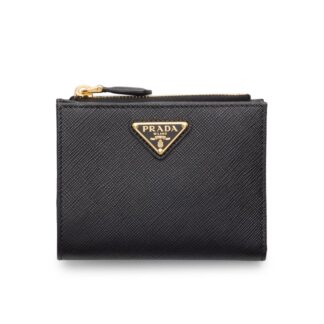 Prada Calfskin Wallet with Card Slots and Iconic Logo