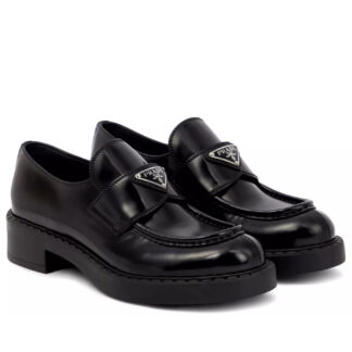 Prada Calfskin Loafers with Patent Effect & Block Heel