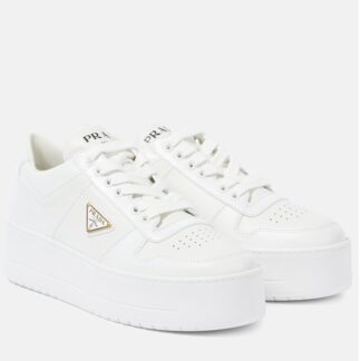 Prada Calfskin Sneakers with Iconic Logo and Non-Slip Platform Sole