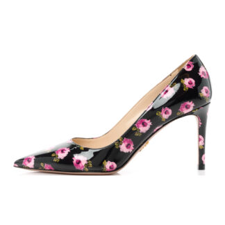 Prada Black & Pink Floral Leather Pumps