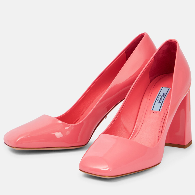 Prada Pink Leather Square Toe Heels Pumps