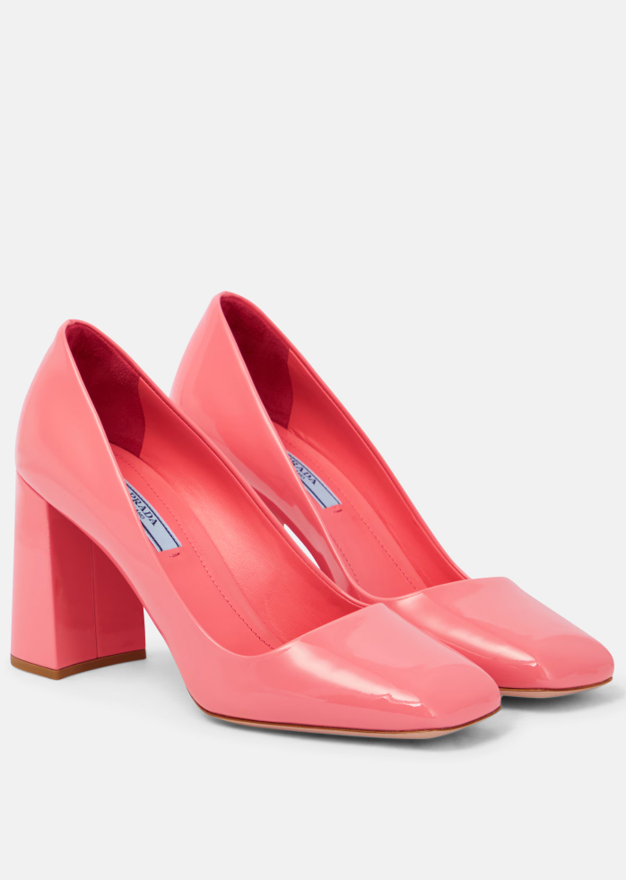 Prada Pink Leather Square Toe Heels Pumps - Image 3