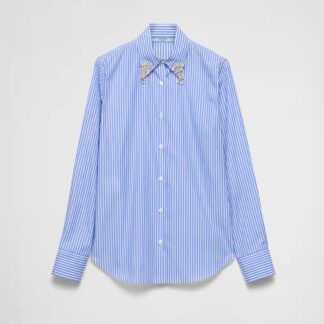 Prada Cotton Shirt with Jewel Detail and Striped Pattern