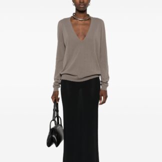 Rick Owens Cashmere Sweater Monochrome V-neck, Ribbed Hem & Cuffs