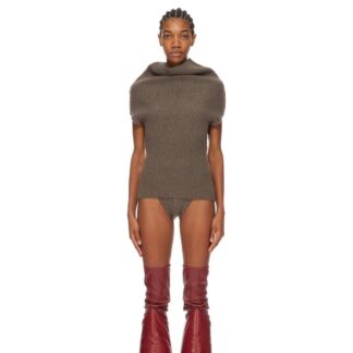 Rick Owens Wool Ribbed Vest with High Collar