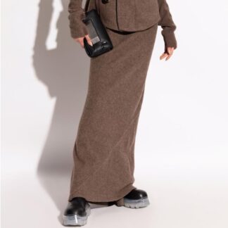 Rick Owens Virgin Wool Long Skirt with Ribbed Waistband