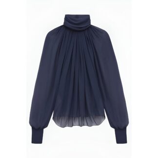 Saint Laurent Elegant Semi-Transparent Silk Blouse with Mock Neck and Ruffle Details