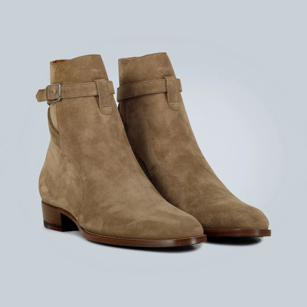 Saint Laurent Suede Calfskin Ankle Boots with Texan Pattern