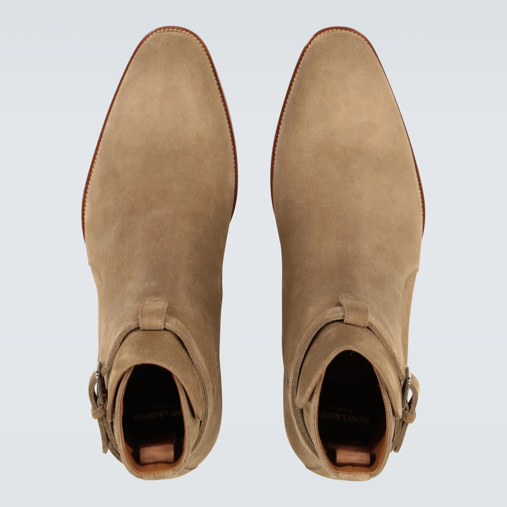 Saint Laurent Suede Calfskin Ankle Boots with Texan Pattern - Image 4