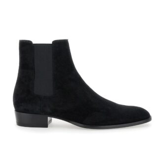 Saint Laurent Calfskin Suede Ankle Boots with Block Heel