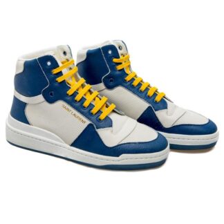 Saint Laurent Mid-Top Blue Calf Leather Sneakers