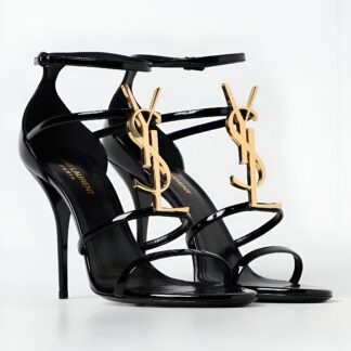 Saint Laurent Calfskin Cassandra Sandals with YSL Logo and Stiletto Heel