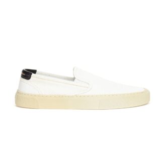 Saint Laurent White Canvas Slip-On Venice Shoes with Rubber Sole