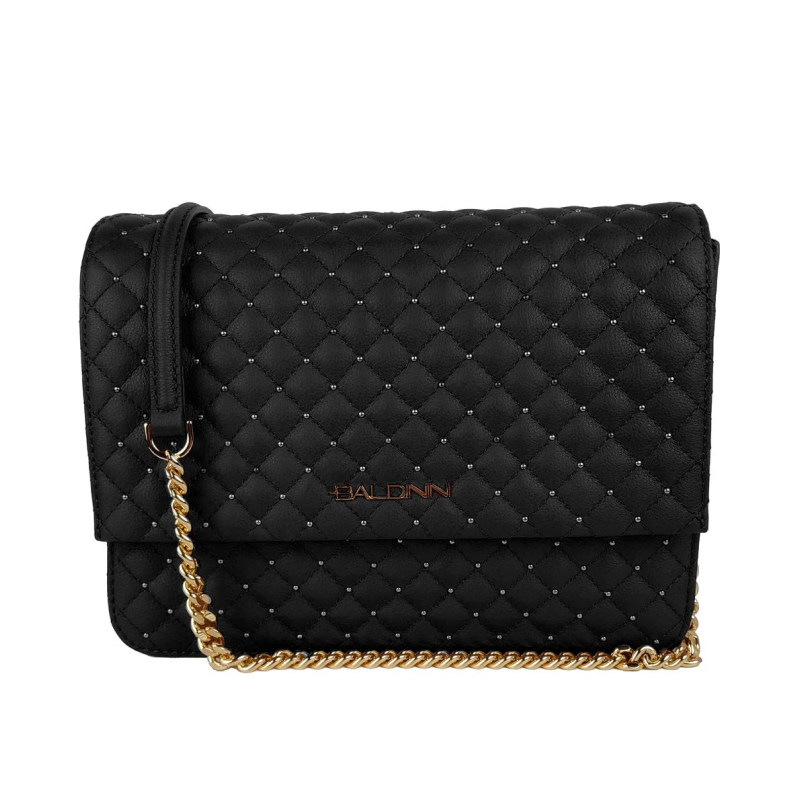 Baldinini Trend Elegant Black Quilted Leather Shoulder Bag with Studded Design and Golden Logo - Image 2