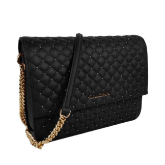 Baldinini Trend Elegant Black Quilted Leather Shoulder Bag with Studded Design and Golden Logo
