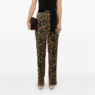 Tom Ford Silk Pants with Animal Print and Elastic Waistband