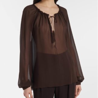 Tom Ford Silk Georgette Blouse with Tasseled Drawstring Neckline