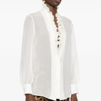 Tom Ford Silk Georgette Blouse with Ruffled Deep V-Neckline