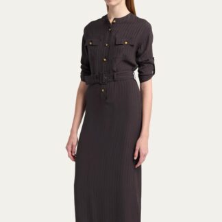 Tom Ford Long Dress with Adjustable Belt and Vertical Pattern
