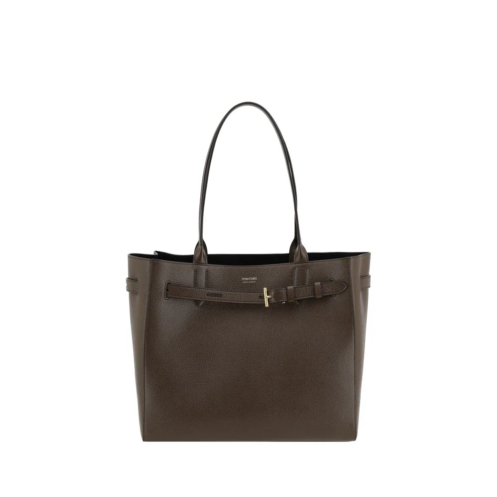 Tom Ford Medium Leather Shoulder Tote Bag with Monogram Detail - Image 2
