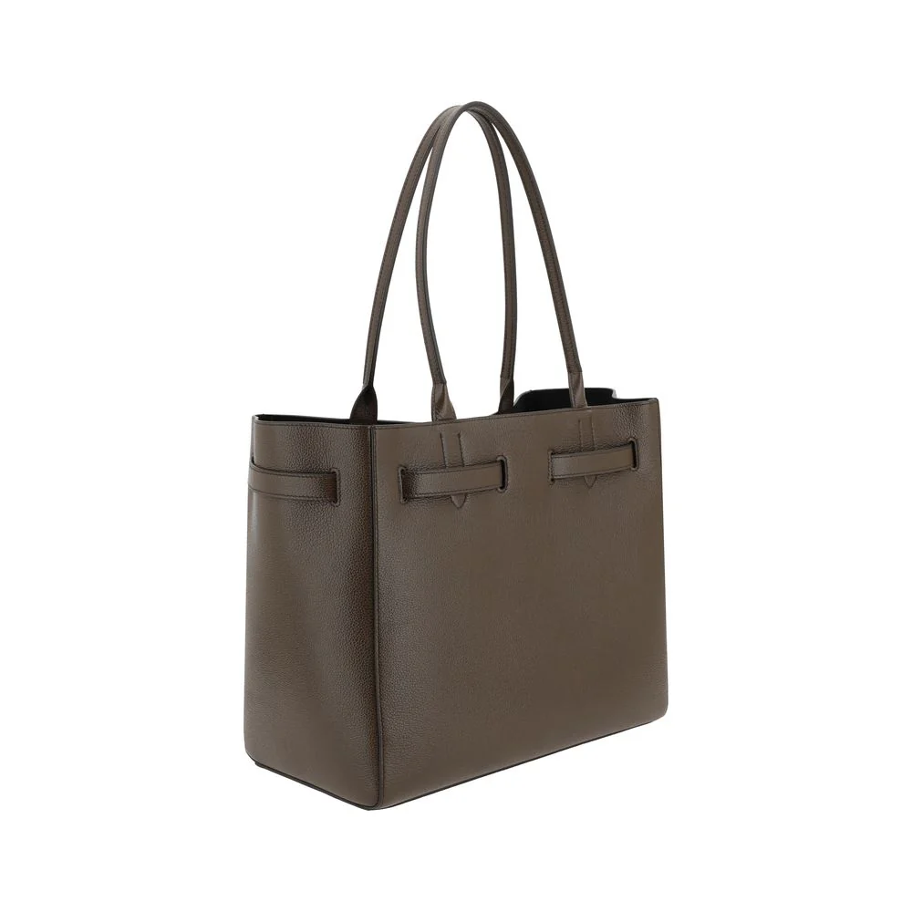 Tom Ford Medium Leather Shoulder Tote Bag with Monogram Detail - Image 4