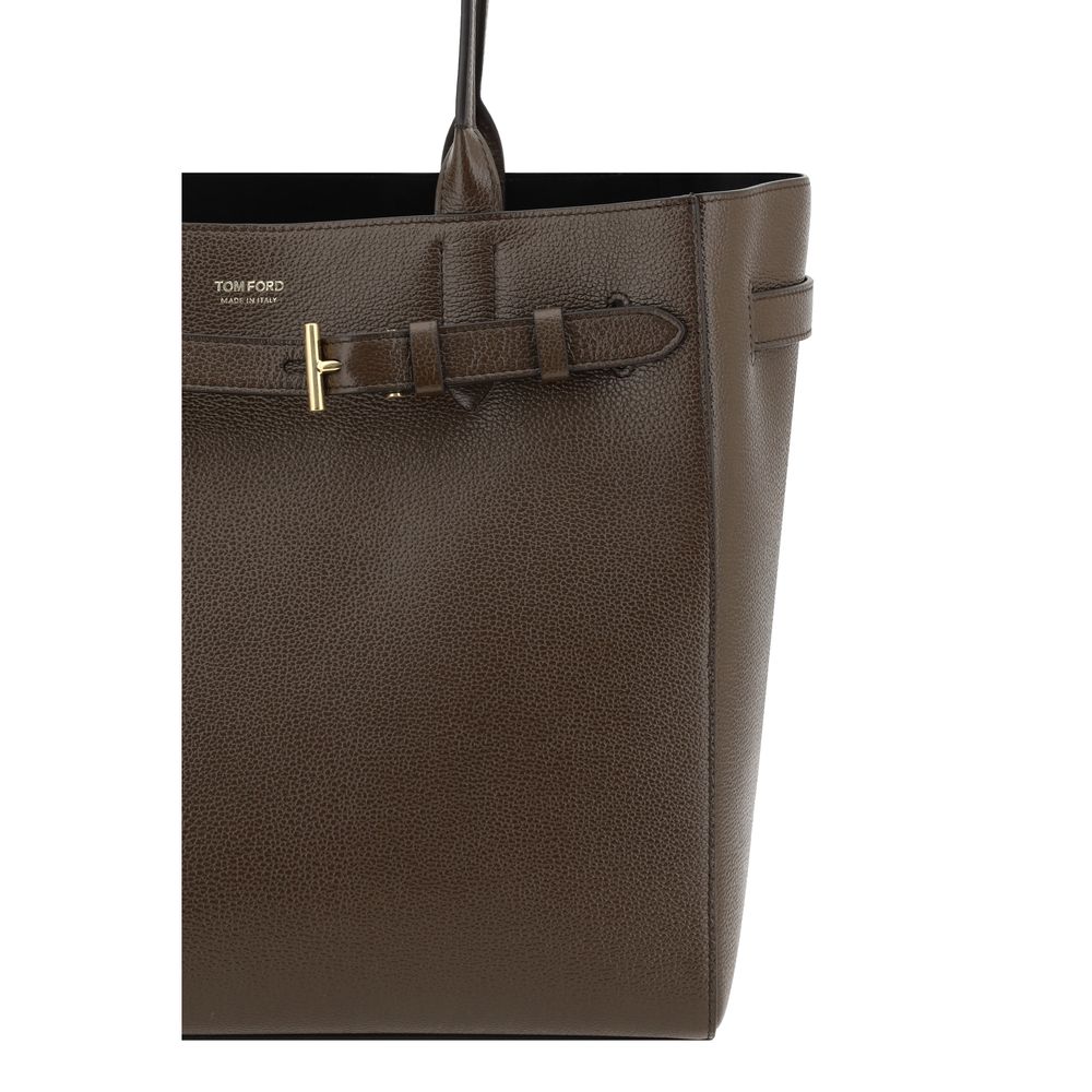 Tom Ford Medium Leather Shoulder Tote Bag with Monogram Detail - Image 5