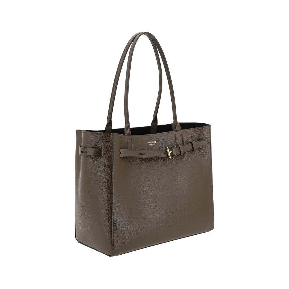 Tom Ford Medium Leather Shoulder Tote Bag with Monogram Detail - Image 3