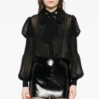 Tom Ford Silk Georgette Shirt with Puff Shoulders and Monochrome Design