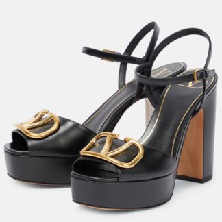 Valentino Garavani Leather Sandals with VLogo Geometric Heel