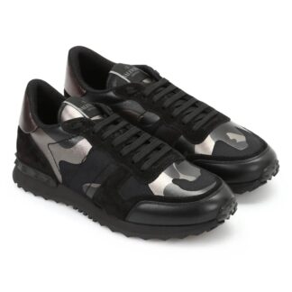 Valentino Garavani Leather Sneakers with Camouflage Suede Detailing