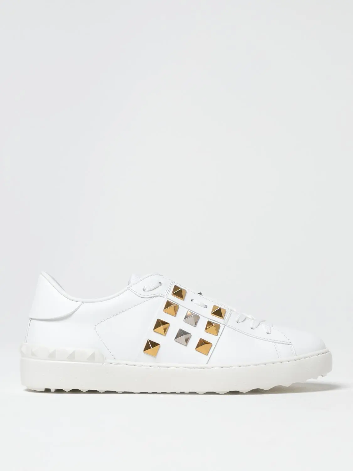 Valentino Garavani White Leather Rockstud Sneakers - Image 3