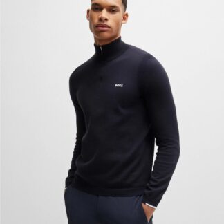 Boss Men's Blue Turtleneck Zip-Up Cardigan