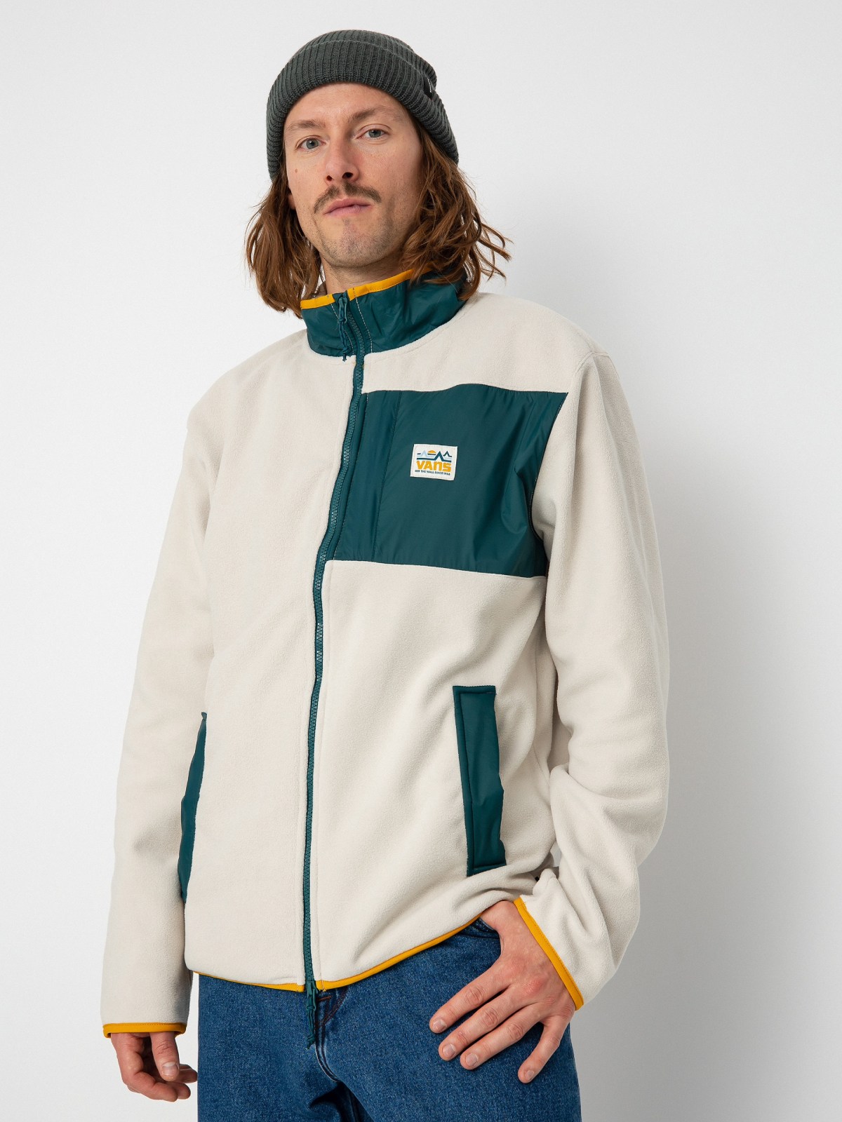 Vans Beige Fleece Sweatshirt with Branded Zip - Image 2