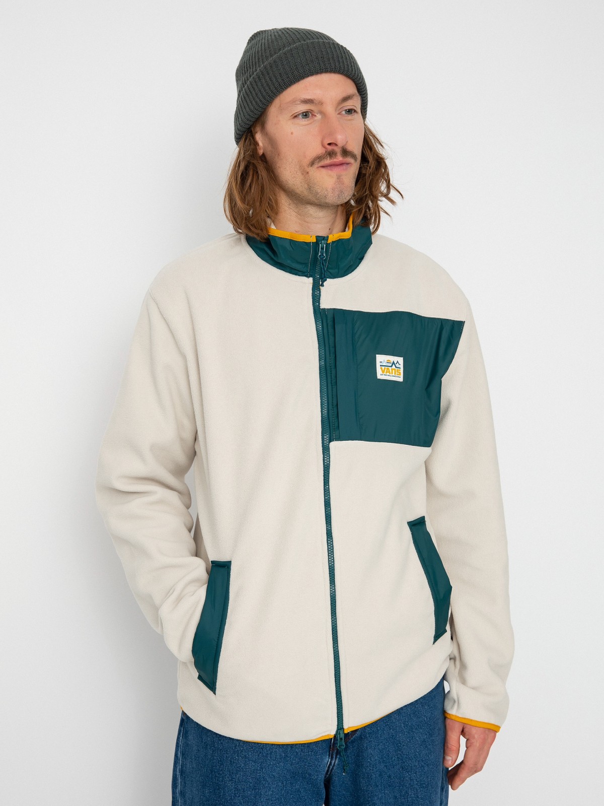 Vans Beige Fleece Sweatshirt with Branded Zip - Image 3