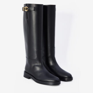 Valentino Garavani Leather Knee-High Boots with VLogo Plaque